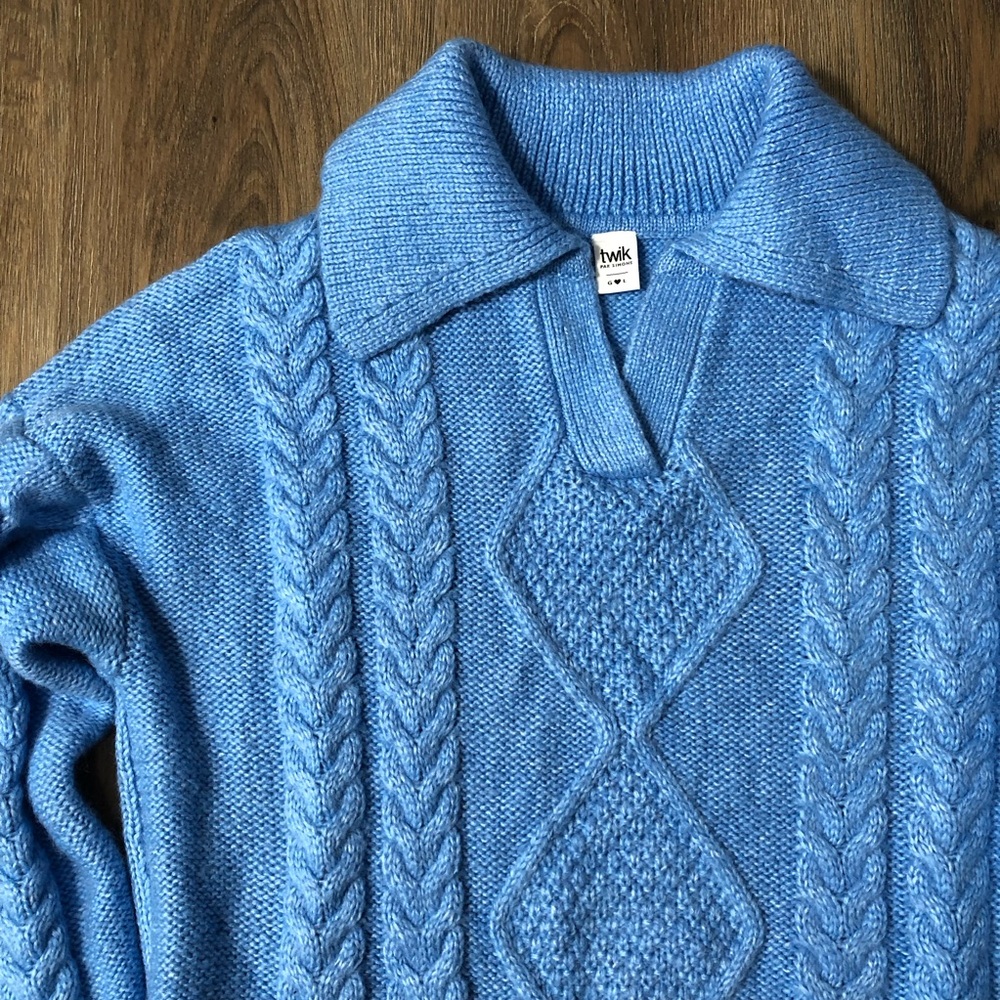 Twik Sky Blue Cable Knit Turtleneck Sweater